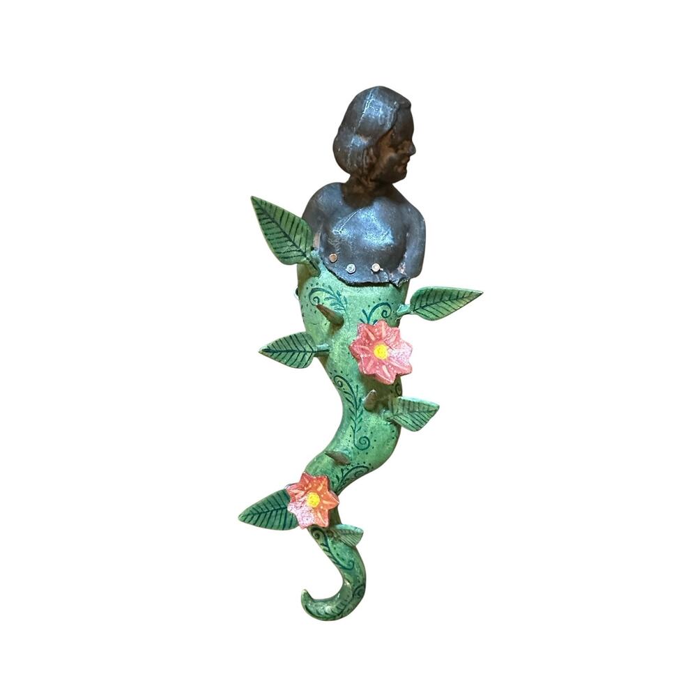 2012 Handmade Mermaid Folk Art Sculpture Persephone Whimsical Wall Hook Hanging
